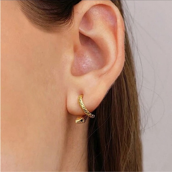Gold Snake Earrings Creative Design Trendy - Picture 1 of 5